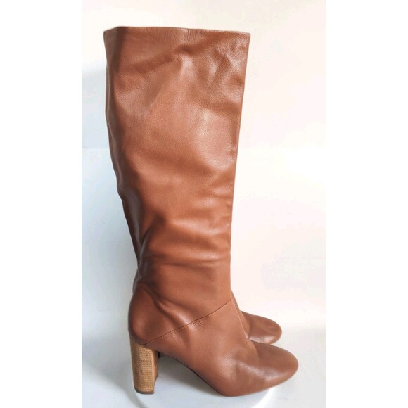 Cole Haan Knee High Tall Riding Boots Size 11 Leather Camel Tan Block Heel Prep - Picture 1 of 11